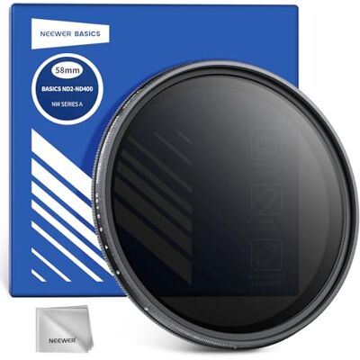 NEEWER BASICS 58 mm variabelt ND-filter, ND2-400 1-9 stopp ljusreducering, vridbart variabelt grått filter neutralt densitetsfilter med anti-fingeravtrycksbeläggning, smal ram för kameralins NEEWER BASICS 58 mm variabelt ND-filter, ND2-400 1-9 stopp ljusreducering, vridbart variabelt grått filter neutralt densitetsfilter med anti-fingeravtrycksbeläggning, smal ram för kameralins