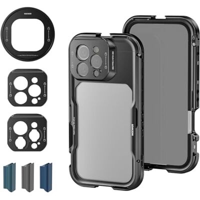 NEEWER 16 Pro Max bur, snabbfrigörande videorigg telefonstabilisator kompatibel med iPhone 16 Pro Max med adaptrar på 67 mm filter, 17 mm objektiv och T-monteringslins, full kamerakontrollåtkomst, NEEWER 16 Pro Max bur, snabbfrigörande videorigg telefonstabilisator kompatibel med iPhone 16 Pro Max med adaptrar på 67 mm filter, 17 mm objektiv och T-monteringslins, full kamerakontrollåtkomst,