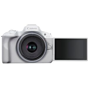 Canon EOS R50 + RF-S 18-45 mm F4,5-6,3 IS STM 24,2 MP APS-C spegelfri kamera Upp till 15 fps Cont. Dual Pixel CMOS AF II 4K 30p Vari-vinkelskärm Bluetooth och WiFi Vit Canon EOS R50 + RF-S 18-45 mm F4,5-6,3 IS STM 24,2 MP APS-C spegelfri kamera Upp till 15 fps Cont. Dual Pixel CMOS AF II 4K 30p Vari-vinkelskärm Bluetooth och WiFi Vit