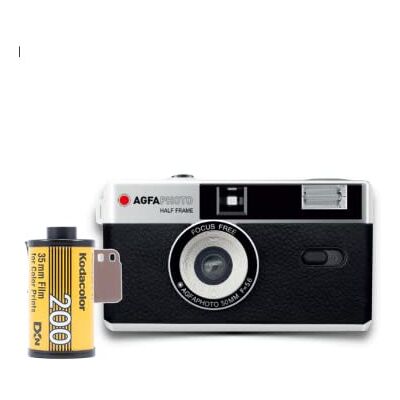 antonKUNZE AgfaPhoto analog 35 mm 1/2-format fotokamera svart i set med färg negativ film batteri antonKUNZE AgfaPhoto analog 35 mm 1/2-format fotokamera svart i set med färg negativ film batteri
