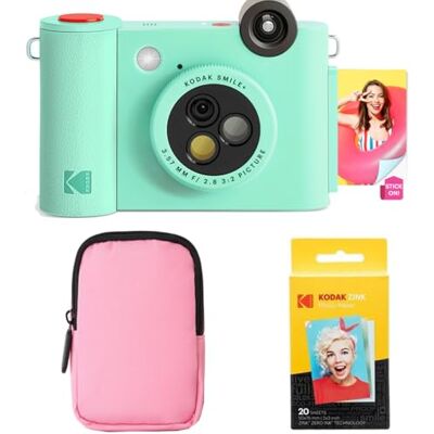 Kodak Smile+ 2-i-1 Direktutskriftskamera & Trådlös Foto Skrivare Startpaket + Mjukväska + Zink 20pk Foto Papper 10MP, Rotationslins Grön Kodak Smile+ 2-i-1 Direktutskriftskamera & Trådlös Foto Skrivare Startpaket + Mjukväska + Zink 20pk Foto Papper 10MP, Rotationslins Grön
