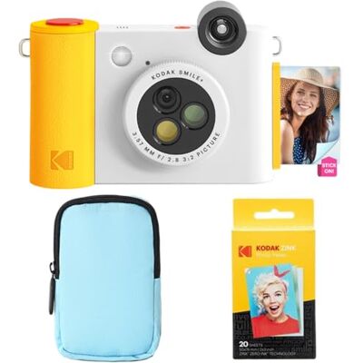 Kodak Smile+ 2-i-1 Direktutskriftskamera & Trådlös Foto Skrivare Startpaket + Deluxe Väska + Zink 20pk Foto Papper 10MP, Rotationslins Vit Kodak Smile+ 2-i-1 Direktutskriftskamera & Trådlös Foto Skrivare Startpaket + Deluxe Väska + Zink 20pk Foto Papper 10MP, Rotationslins Vit