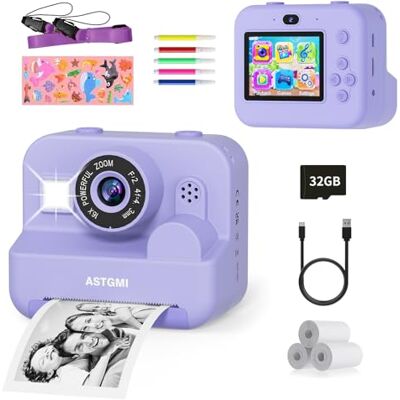 ASTGMI Omedelbar kamera, 2,4 tum barnkamera med utskriftspapper och 32 GB kort, selfie- och videoläge, leksakspresent för barn, pojkar, flickor 3–14 år (lila) ASTGMI Omedelbar kamera, 2,4 tum barnkamera med utskriftspapper och 32 GB kort, selfie- och videoläge, leksakspresent för barn, pojkar, flickor 3–14 år (lila)