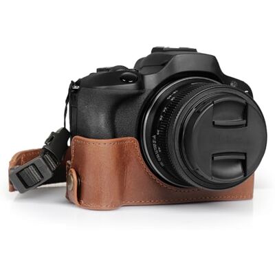 MegaGear Ever Ready halvkamera i äkta läder kompatibel med Canon EOS R100, Brunt, Halvkamerafodral MegaGear Ever Ready halvkamera i äkta läder kompatibel med Canon EOS R100, Brunt, Halvkamerafodral