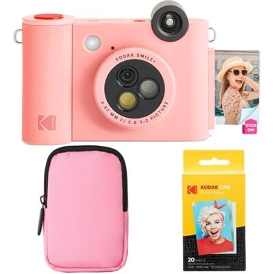 Kodak Smile+ 2-i-1 Direktutskriftskamera & Trådlös Foto Skrivare Startpaket + Mjukväska + Zink 20pk Foto Papper 10MP, Rotationslins Rosa Kodak Smile+ 2-i-1 Direktutskriftskamera & Trådlös Foto Skrivare Startpaket + Mjukväska + Zink 20pk Foto Papper 10MP, Rotationslins Rosa