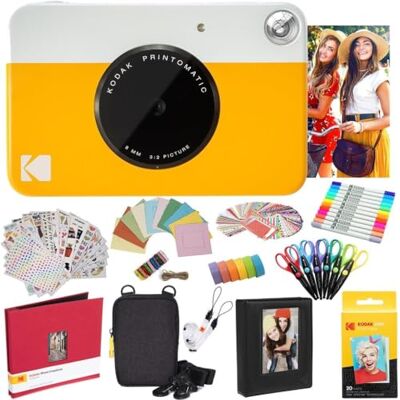 Kodak Printomatic Instant Camera (gul) allt-i-ett-paket Zink fotopapper (20 ark) fodral, markörer, fotoalbum och mer Kodak Printomatic Instant Camera (gul) allt-i-ett-paket Zink fotopapper (20 ark) fodral, markörer, fotoalbum och mer