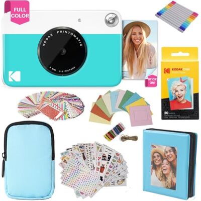 Kodak Printomatic fullfärg omedelbar tryck kamera presentpaket + mjukt fodral + zink 5 x 7,6 cm fotopapper med klibbig baksida 20 st + album + klistermärkesuppsättningar + klistermärkesramar + Kodak Printomatic fullfärg omedelbar tryck kamera presentpaket + mjukt fodral + zink 5 x 7,6 cm fotopapper med klibbig baksida 20 st + album + klistermärkesuppsättningar + klistermärkesramar +