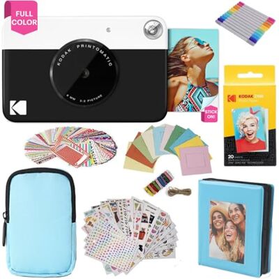 Kodak Printomatic fullfärg omedelbar tryck kamera presentpaket + mjukt fodral + zink 5 x 7,6 cm fotopapper med klibbig baksida 20 st + album + klistermärkesuppsättningar + klistermärkesramar + Kodak Printomatic fullfärg omedelbar tryck kamera presentpaket + mjukt fodral + zink 5 x 7,6 cm fotopapper med klibbig baksida 20 st + album + klistermärkesuppsättningar + klistermärkesramar +