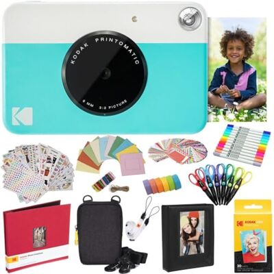 Kodak Printomatic Instant Camera (blå) allt-i-ett-paket Zink fotopapper (20 ark) fodral, markörer, fotoalbum och mer Kodak Printomatic Instant Camera (blå) allt-i-ett-paket Zink fotopapper (20 ark) fodral, markörer, fotoalbum och mer