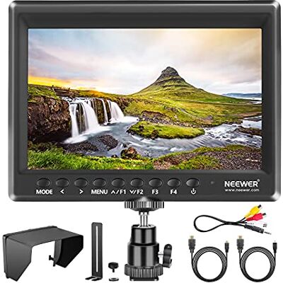 NEEWER F100 7 tums kamerafältskärm HD video hjälp IPS 1280 x 800 HDMI-ingång 1080 p med solskydd och kulhuvud för DSLR-kameror, handhållen stabilisator, filmvideoskapande rigg (batteri ingår inte) NEEWER F100 7 tums kamerafältskärm HD video hjälp IPS 1280 x 800 HDMI-ingång 1080 p med solskydd och kulhuvud för DSLR-kameror, handhållen stabilisator, filmvideoskapande rigg (batteri ingår inte)