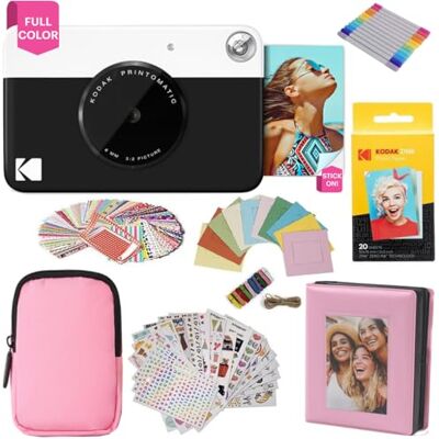Kodak Printomatic fullfärg omedelbar tryck kamera presentpaket + mjukt fodral + zink 5 x 7,6 cm fotopapper med klibbig baksida 20 st + album + klistermärkesuppsättningar + klistermärkesramar + Kodak Printomatic fullfärg omedelbar tryck kamera presentpaket + mjukt fodral + zink 5 x 7,6 cm fotopapper med klibbig baksida 20 st + album + klistermärkesuppsättningar + klistermärkesramar +