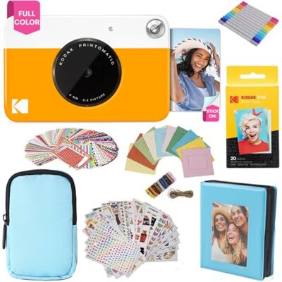 Kodak Printomatic fullfärg omedelbar tryck kamera presentpaket + mjukt fodral + zink 5 x 7,6 cm fotopapper med klibbig baksida 20 st + album + klistermärkesuppsättningar + klistermärkesramar + Kodak Printomatic fullfärg omedelbar tryck kamera presentpaket + mjukt fodral + zink 5 x 7,6 cm fotopapper med klibbig baksida 20 st + album + klistermärkesuppsättningar + klistermärkesramar +