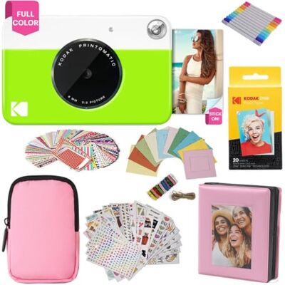 Kodak Printomatic fullfärg omedelbar tryck kamera presentpaket + mjukt fodral + zink 5 x 7,6 cm fotopapper med klibbig baksida 20 st + album + klistermärkesuppsättningar + klistermärkesramar + Kodak Printomatic fullfärg omedelbar tryck kamera presentpaket + mjukt fodral + zink 5 x 7,6 cm fotopapper med klibbig baksida 20 st + album + klistermärkesuppsättningar + klistermärkesramar +