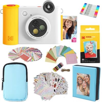 Kodak Smile+ 2-i-1 Direktutskriftskamera & Foto Skrivare Presentpaket + Väska + Zink 20pk Foto Papper + Album + Klisterramar + Markörer Vit Kodak Smile+ 2-i-1 Direktutskriftskamera & Foto Skrivare Presentpaket + Väska + Zink 20pk Foto Papper + Album + Klisterramar + Markörer Vit
