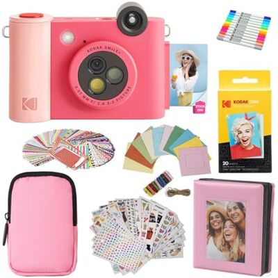 Kodak Smile+ 2-i-1 Direktutskriftskamera & Foto Skrivare Presentpaket + Väska + Zink 20pk Foto Papper + Album + Klisterramar + Markörer Fuchsia Kodak Smile+ 2-i-1 Direktutskriftskamera & Foto Skrivare Presentpaket + Väska + Zink 20pk Foto Papper + Album + Klisterramar + Markörer Fuchsia