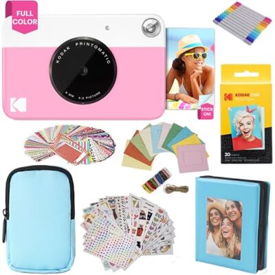 Kodak Printomatic fullfärg omedelbar tryck kamera presentpaket + mjukt fodral + zink 5 x 7,6 cm fotopapper med klibbig baksida 20 st + album + klistermärkesuppsättningar + klistermärkesramar + Kodak Printomatic fullfärg omedelbar tryck kamera presentpaket + mjukt fodral + zink 5 x 7,6 cm fotopapper med klibbig baksida 20 st + album + klistermärkesuppsättningar + klistermärkesramar +