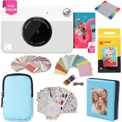 Kodak Printomatic fullfärg omedelbar tryck kamera presentpaket + mjukt fodral + zink 5 x 7,6 cm fotopapper med klibbig baksida 20 st + album + klistermärkesuppsättningar + klistermärkesramar + Kodak Printomatic fullfärg omedelbar tryck kamera presentpaket + mjukt fodral + zink 5 x 7,6 cm fotopapper med klibbig baksida 20 st + album + klistermärkesuppsättningar + klistermärkesramar +