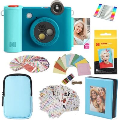 Kodak Smile+ 2-i-1 Direktutskriftskamera & Foto Skrivare Presentpaket + Väska + Zink 20pk Foto Papper + Album + Klisterramar + Markörer Blå Kodak Smile+ 2-i-1 Direktutskriftskamera & Foto Skrivare Presentpaket + Väska + Zink 20pk Foto Papper + Album + Klisterramar + Markörer Blå
