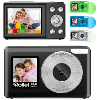 Rollei Compactline Pocket svart solid digitalkamera 48 MP 4K Vlog-kamera Fotoapparat med 18X digital zoom kompakt kamera med dubbel skärm för Vlog Selfie fotokamera för barn nybörjare Rollei Compactline Pocket svart solid digitalkamera 48 MP 4K Vlog-kamera Fotoapparat med 18X digital zoom kompakt kamera med dubbel skärm för Vlog Selfie fotokamera för barn nybörjare