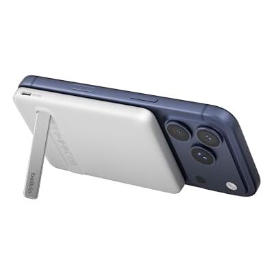 Belkin BoostCharge Magnetisk Powerbank 5000mAh Qi2 15W, Tunn Portabel Laddare med Stöd och USB-C-kabel, Batteripaket med snabbladdning för iPhone, AirPods, Samsung Galaxy, Google Pixel, iPad – Vit Belkin BoostCharge Magnetisk Powerbank 5000mAh Qi2 15W, Tunn Portabel Laddare med Stöd och USB-C-kabel, Batteripaket med snabbladdning för iPhone, AirPods, Samsung Galaxy, Google Pixel, iPad – Vit
