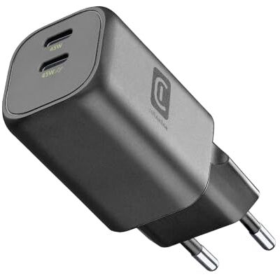 Cellular Line Laddare GaN 45 W med dubbel USB-C-port, svart Cellular Line Laddare GaN 45 W med dubbel USB-C-port, svart