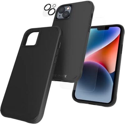 Case-Mate 3-i-1-skyddspaket – iPhone 14 Plus-fodral (hårt svart), härdat glas och linsskydd – 4,6 m fallskydd, kompatibelt med MagSafe och trådlös laddning – stötsäker, reptålig Case-Mate 3-i-1-skyddspaket – iPhone 14 Plus-fodral (hårt svart), härdat glas och linsskydd – 4,6 m fallskydd, kompatibelt med MagSafe och trådlös laddning – stötsäker, reptålig