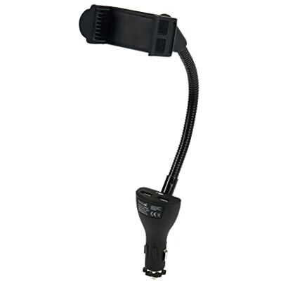 Turbocar Bilhållare för smartphone 2 USB-portar universell smartphone-hållare 2 USB-laddningsfunktion avstånd upp till 8 cm bred justerbar montering på cigarettändaruttag Turbocar Bilhållare för smartphone 2 USB-portar universell smartphone-hållare 2 USB-laddningsfunktion avstånd upp till 8 cm bred justerbar montering på cigarettändaruttag