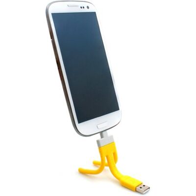 System-S 3 n 1 mikro USB-adapter datakabel laddningskabel stativ hållare i gult 10 cm för smartphone mobiltelefon surfplatta PC System-S 3 n 1 mikro USB-adapter datakabel laddningskabel stativ hållare i gult 10 cm för smartphone mobiltelefon surfplatta PC