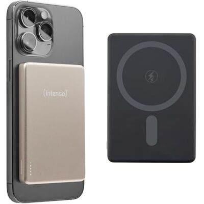 Intenso MW5000 magnetisk powerbank 5000 mAh – MagSafe-kompatibel Trådlös laddning 15 W, USB-C PD 20W snabbladdningsfunktion, ultratunn design, champagne, mått: 96 x 66 x 9,5 mm Intenso MW5000 magnetisk powerbank 5000 mAh – MagSafe-kompatibel Trådlös laddning 15 W, USB-C PD 20W snabbladdningsfunktion, ultratunn design, champagne, mått: 96 x 66 x 9,5 mm