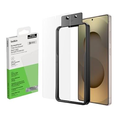 Belkin ScreenForce Titan EcoGuard Skärmskydd med Rött Ljus för Samsung Galaxy S26 Ultra, Reptåligt Stötskyddat, Fingeravtrycksavstötande, Extremt Tunt med Monteringsform Belkin ScreenForce Titan EcoGuard Skärmskydd med Rött Ljus för Samsung Galaxy S26 Ultra, Reptåligt Stötskyddat, Fingeravtrycksavstötande, Extremt Tunt med Monteringsform