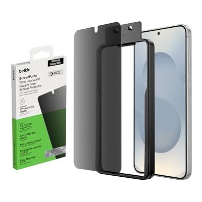 Belkin ScreenForce Titan EcoGuard Skärmskydd med Integritetsfilter för Samsung Galaxy S26+, Reptåligt Stötskyddat, Fingeravtrycksavstötande, Extremt Tunt med Monteringsform Belkin ScreenForce Titan EcoGuard Skärmskydd med Integritetsfilter för Samsung Galaxy S26+, Reptåligt Stötskyddat, Fingeravtrycksavstötande, Extremt Tunt med Monteringsform
