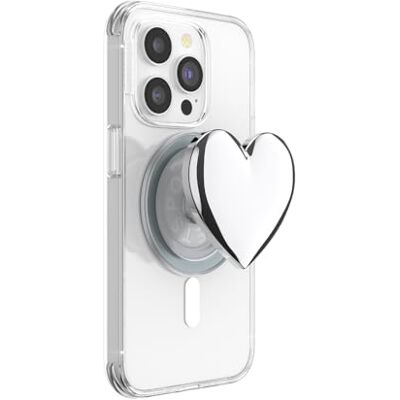 PopSockets runt telefongrepp kompatibelt med MagSafe, adapterring ingår, telefonhållare, trådlös laddning kompatibel – silver hjärta PopSockets runt telefongrepp kompatibelt med MagSafe, adapterring ingår, telefonhållare, trådlös laddning kompatibel – silver hjärta