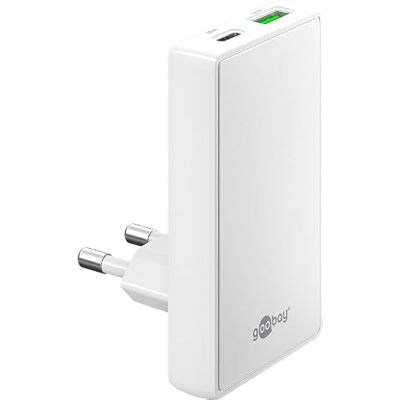 goobay 65 W GAN USB C-laddare, snabbladdare med dubbla portar (USB-C och USB-A): 90° platt design, ultratunn och utrymmesbesparande, för Apple, Samsung, Huawei samt surfplattor, vit goobay 65 W GAN USB C-laddare, snabbladdare med dubbla portar (USB-C och USB-A): 90° platt design, ultratunn och utrymmesbesparande, för Apple, Samsung, Huawei samt surfplattor, vit