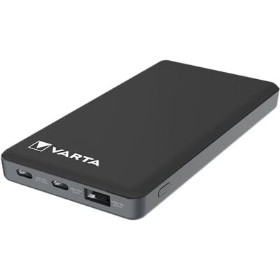 Varta Powerbank 10000 mAh, Power on Demand, 1x USB A och 2x USB C mobil laddare 3 portar för surfplattor och smartphones, hög kapacitet, miljövänlig förpackning, kompakt Varta Powerbank 10000 mAh, Power on Demand, 1x USB A och 2x USB C mobil laddare 3 portar för surfplattor och smartphones, hög kapacitet, miljövänlig förpackning, kompakt