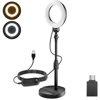 NEEWER BASICS 13 cm bord ring med stativ och LED-selfie-ljus 10 W, kompatibel med iPhone för videoinspelning och videokonferenser, smink, svart BR60 NEEWER BASICS 13 cm bord ring med stativ och LED-selfie-ljus 10 W, kompatibel med iPhone för videoinspelning och videokonferenser, smink, svart BR60