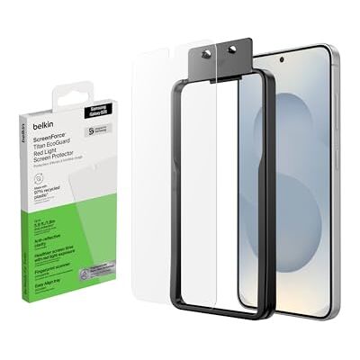 Belkin ScreenForce Titan EcoGuard Skärmskydd med Rött Ljus för Samsung Galaxy S26, Reptåligt Stötskyddat, Fingeravtrycksavstötande, Extremt Tunt med Monteringsform Belkin ScreenForce Titan EcoGuard Skärmskydd med Rött Ljus för Samsung Galaxy S26, Reptåligt Stötskyddat, Fingeravtrycksavstötande, Extremt Tunt med Monteringsform