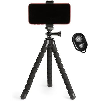 Amazon Basics portabelt och flexibelt stativ 25,0cm (10,0in) med trådlös fjärrkontroll och mobilhållare, svart Amazon Basics portabelt och flexibelt stativ 25,0cm (10,0in) med trådlös fjärrkontroll och mobilhållare, svart