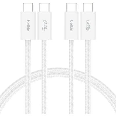 Belkin 2-Pack Flätad Kabel för USB-C till USB-C, 1.5 m, 240 W Mjuk, flexibel snabbladdningskabel, laddningskabel för Type-C för iPhone 16- och 17-serien, Galaxy S25, Pixel 10, iPad Pro,m.fl. Vit Belkin 2-Pack Flätad Kabel för USB-C till USB-C, 1.5 m, 240 W Mjuk, flexibel snabbladdningskabel, laddningskabel för Type-C för iPhone 16- och 17-serien, Galaxy S25, Pixel 10, iPad Pro,m.fl. Vit