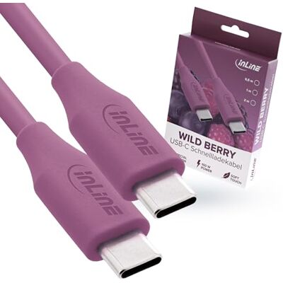InLine Colour your Charge USB C-kabel 100 W, PD snabbladdningskabel, silikonladdningskabel, flexibel, för iPhone Air 17 Pro 16 15 iPad Galaxy S23 Pixel surfplattor, 2 m, vilda bär (lila), 35892P InLine Colour your Charge USB C-kabel 100 W, PD snabbladdningskabel, silikonladdningskabel, flexibel, för iPhone Air 17 Pro 16 15 iPad Galaxy S23 Pixel surfplattor, 2 m, vilda bär (lila), 35892P
