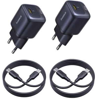 Baseus 45 W USB C-laddare, set med 2 snabba GaN-laddare, PPS PD-nätadapter för iPhone 17/16/15 Pro Max, Samsung Galaxy S25 Ultra/S24, iPad, MacBook, Pixel (1 m USB-C-kabel ingår) Baseus 45 W USB C-laddare, set med 2 snabba GaN-laddare, PPS PD-nätadapter för iPhone 17/16/15 Pro Max, Samsung Galaxy S25 Ultra/S24, iPad, MacBook, Pixel (1 m USB-C-kabel ingår)