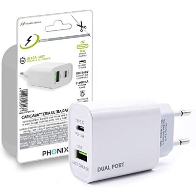 Phonix Laddare USB C multi-väggladdare för Apple Samsung Huawei Xiaomi Italiensk garanti strömförsörjning för iPhone 12 11 Pro Max, Galaxy S21 S20 Dual PD 18 W USB-C och Quick Charge 3.0 USB-A Phonix Laddare USB C multi-väggladdare för Apple Samsung Huawei Xiaomi Italiensk garanti strömförsörjning för iPhone 12 11 Pro Max, Galaxy S21 S20 Dual PD 18 W USB-C och Quick Charge 3.0 USB-A