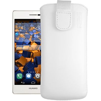 mumbi äkta läderfodral kompatibel med Huawei Ascend P7 skal läder väska Case Wallet, vit mumbi äkta läderfodral kompatibel med Huawei Ascend P7 skal läder väska Case Wallet, vit