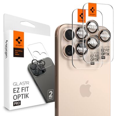 Spigen Glas.tR EZ Fit Optik Pro Kamera Skärmskydd kompatibel med iPhone 16 Pro, iPhone 16 Pro Max, 2 Stycken, sandfärgat titan, Inget fel på blixtfunktionen, 9H härdat Glas Spigen Glas.tR EZ Fit Optik Pro Kamera Skärmskydd kompatibel med iPhone 16 Pro, iPhone 16 Pro Max, 2 Stycken, sandfärgat titan, Inget fel på blixtfunktionen, 9H härdat Glas