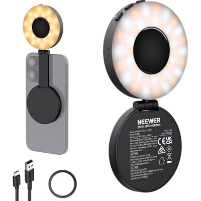NEEWER ENTRY NIVÅ VERSION Magnetisk selfie-lampa kompatibel med MagSafe iPhone, 4-läge CRI95 + 914 lx 1,5 W plast vikbar liten LED-telefon fyllning ringbelysning för inspelning av smink och NEEWER ENTRY NIVÅ VERSION Magnetisk selfie-lampa kompatibel med MagSafe iPhone, 4-läge CRI95 + 914 lx 1,5 W plast vikbar liten LED-telefon fyllning ringbelysning för inspelning av smink och