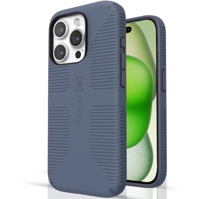 Speck iPhone 15 Pro fodral – byggt för MagSafe, droppskyddsgrepp – repbeständig, mjuk beröring, 15 cm telefonfodral – CandyShell Grip Mystery blå/blekt denim Speck iPhone 15 Pro fodral – byggt för MagSafe, droppskyddsgrepp – repbeständig, mjuk beröring, 15 cm telefonfodral – CandyShell Grip Mystery blå/blekt denim