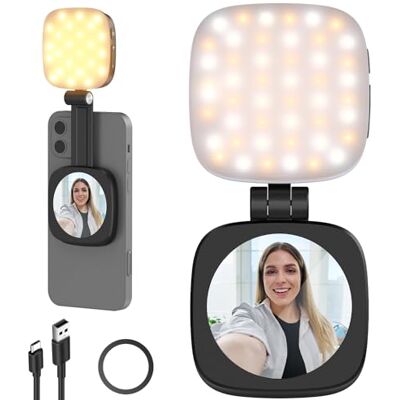 NEEWER Magnetisk selfie ljus kompatibel med iPhone MagSafe CRI95 700lx/0,3 m vikbar LED mobiltelefon fyllningsring belysning med stativ/spegel för zoom makeup fotografering NL48B, svart NEEWER Magnetisk selfie ljus kompatibel med iPhone MagSafe CRI95 700lx/0,3 m vikbar LED mobiltelefon fyllningsring belysning med stativ/spegel för zoom makeup fotografering NL48B, svart