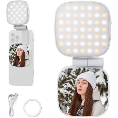 NEEWER Basics Magnetisk selfielampa kompatibel med MagSafe iPhone, 2W CRI95+ tvåfärgad vridbar liten LED-fyllningslampa, 680lx/0.3m, spegel för vlogg, smink och videomöten, NL45B vit NEEWER Basics Magnetisk selfielampa kompatibel med MagSafe iPhone, 2W CRI95+ tvåfärgad vridbar liten LED-fyllningslampa, 680lx/0.3m, spegel för vlogg, smink och videomöten, NL45B vit
