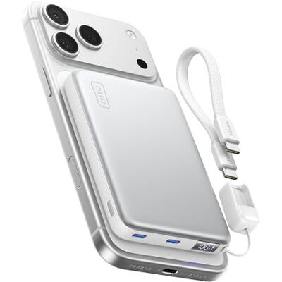 INIU för MagSafe Power Bank, 10 000 mAh Qi2 25 W trådlös & 45 W USB C 45 W trådbunden snabbladdning, magnetisk original Qi2.2, LED-skärm, mobiltelefonbatterier endast för iPhone 12–18-serien, vit INIU för MagSafe Power Bank, 10 000 mAh Qi2 25 W trådlös & 45 W USB C 45 W trådbunden snabbladdning, magnetisk original Qi2.2, LED-skärm, mobiltelefonbatterier endast för iPhone 12–18-serien, vit