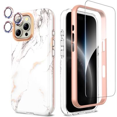 SHEDEER för iPhone 16 Pro Max fodral med kameraskydd + skärmskydd + stötfångare, iPhone 16 Pro Max skal glansig snygg, stötsäker 360 graders skydd fodral iPhone 16 Pro Max 6,9 tum marmor SHEDEER för iPhone 16 Pro Max fodral med kameraskydd + skärmskydd + stötfångare, iPhone 16 Pro Max skal glansig snygg, stötsäker 360 graders skydd fodral iPhone 16 Pro Max 6,9 tum marmor