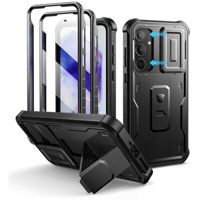 Dexnor Fodral för Samsung Galaxy A55 5G Med Kameralucka, Skärmskydd och Kickstand, Slitstarkt Skydd-Svart Dexnor Fodral för Samsung Galaxy A55 5G Med Kameralucka, Skärmskydd och Kickstand, Slitstarkt Skydd-Svart